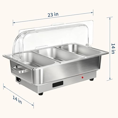 Electric Chafing Dish Buffet Set, 3 × 3 QT Roll Top Food Warmer, alternate view 2