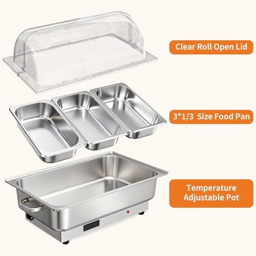 Electric Chafing Dish Buffet Set, 3 × 3 QT Roll Top Food Warmer, alternate view 5
