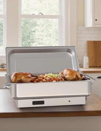 Electric Chafing Dish Buffet Set, 9 QT Food Warmer with Stainless Steel Lid, with 1 Full-Size Pan & 2 Half-Size, alternate