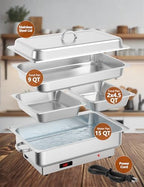 Electric Chafing Dish Buffet Set, 9 QT Food Warmer with Stainless Steel Lid, with 1 Full-Size Pan & 2 Half-Size, alternate
