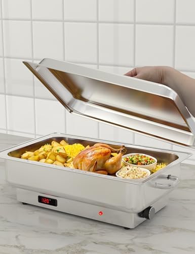 Electric Chafing Dish Buffet Set, 9 QT Food Warmer with Stainless Steel Lid, with 1 Full-Size Pan & 2 Half-Size, alternate