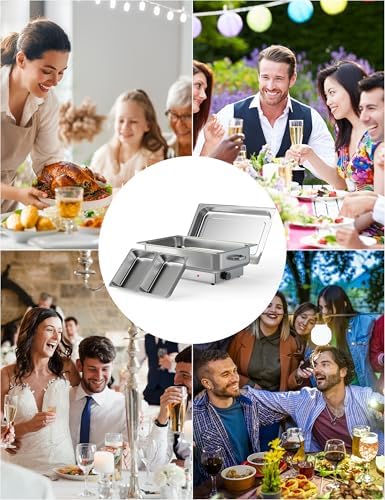 Electric Chafing Dish Buffet Set, 9 QT Food Warmer with Stainless Steel Lid, with 1 Full-Size Pan & 2 Half-Size, alternate