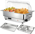 Electric Chafing Dish Buffet Set, 9 qt Roll Top Food Warmer with Transparent PC Lid, with 1 Full-Size Pan & 2