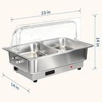 Electric Chafing Dish Buffet Set, 9 qt Roll Top Food Warmer with Transparent PC Lid, with 1 Full-Size Pan & 2, alternate view