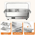 Electric Chafing Dish Buffet Set, 9 qt Roll Top Food Warmer with Transparent PC Lid, with 1 Full-Size Pan & 2, alternate view