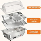 Electric Chafing Dish Buffet Set, 9 qt Roll Top Food Warmer with Transparent PC Lid, with 1 Full-Size Pan & 2, alternate view