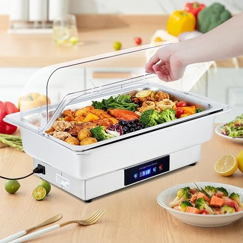 Electric Chafing Dish Buffet Set, 9 QT Stainless Steel Food Warmer with Temperature Control and Transparent Roll, alternate