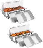 Electric Chafing Dish Buffet Set Roll Top Stainless Steel in Silver