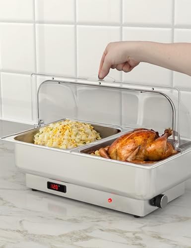 Electric Chafing Dish Buffet Set Roll Top Stainless Steel in Silver, alternate view 2