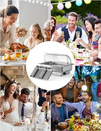 Electric Chafing Dish Buffet Set Roll Top Stainless Steel in Silver, alternate view 7