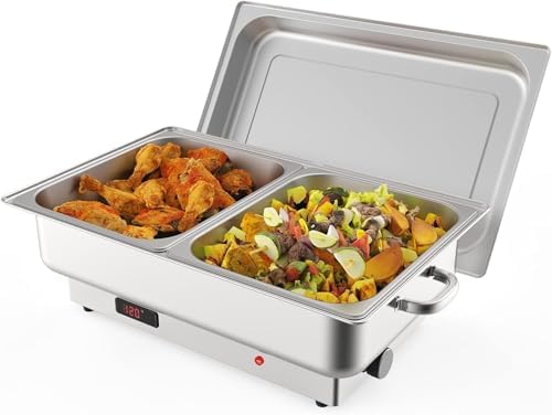 Electric Chafing Dish Buffet Set, Stainless Steel Buffet Food Warmers with Temperature Control Display