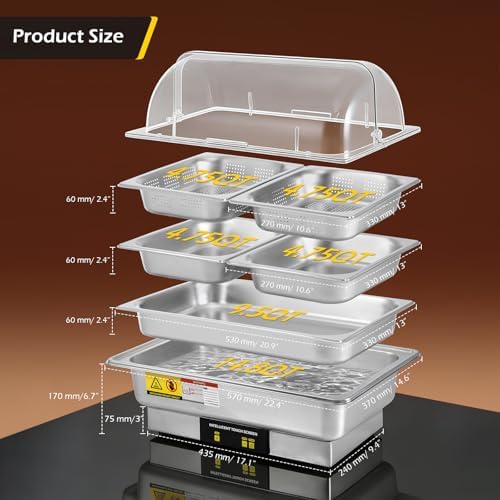Electric Chafing Dishes for Buffet, 9.5QT Full Size & Half Size, alternate view 2