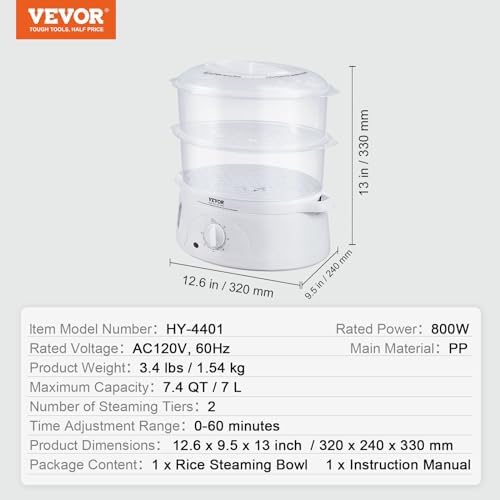 Electric Food Steamer, 7.4Qt Electric Vegetable Steamer with 2-Tier Stackable Trays, Food-Grade Food Steamer for, alternate