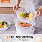 Electric Food Steamer, 7.4Qt Electric Vegetable Steamer with 2-Tier Stackable Trays, Food-Grade Food Steamer for, alternate