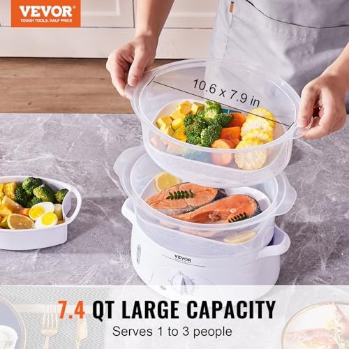 Electric Food Steamer, 7.4Qt Electric Vegetable Steamer with 2-Tier Stackable Trays, Food-Grade Food Steamer for, alternate