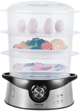 Electric Food Steamer, 9.5Qt Electric Vegetable Steamer with 3-Tier Stackable Trays, Food-Grade Food Steamer for