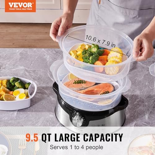 Electric Food Steamer, 9.5Qt Electric Vegetable Steamer with 3-Tier Stackable Trays, Food-Grade Food Steamer for, alternate