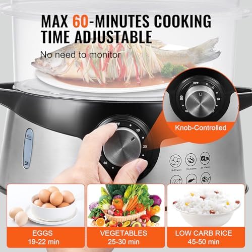 Electric Food Steamer, 9.5Qt Electric Vegetable Steamer with 3-Tier Stackable Trays, Food-Grade Food Steamer for, alternate