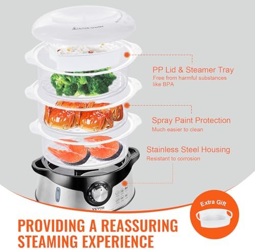 Electric Food Steamer, 9.5Qt Electric Vegetable Steamer with 3-Tier Stackable Trays, Food-Grade Food Steamer for, alternate