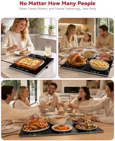 Electric Food Warming Tray, 3 Independent Tempered Glass, 33"x16", alternate view 4