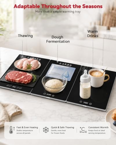 Electric Food Warming Tray, 3 Independent Tempered Glass, 33"x16", alternate view 5