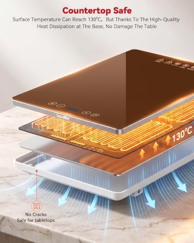 Electric Food Warming Tray, 3 Independent Tempered Glass, 33"x16", alternate view 6