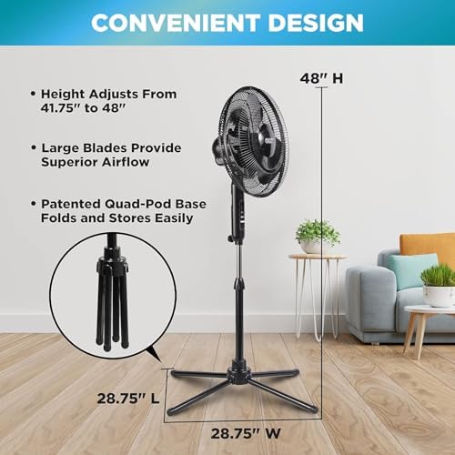 Electric Oscillating Pedestal Fan, Stand Fan, 16 inch, 3 Speed, 90 Degree Oscillating Head, Adjustable Height, alternate view