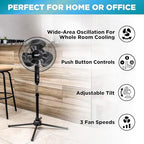 Electric Oscillating Pedestal Fan, Stand Fan, 16 inch, 3 Speed, 90 Degree Oscillating Head, Adjustable Height, alternate view