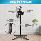 Electric Oscillating Pedestal Fan, Stand Fan, 16 inch, 3 Speed, 90 Degree Oscillating Head, Adjustable Height, alternate view