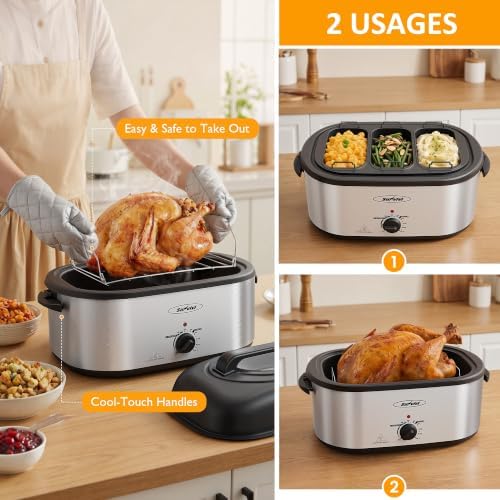 Electric Roaster Oven 26QT with 3 Buffet Server for 28lb Big Turkey, alternate view 6