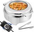 Electric Round Chafing Dish Buffet Set 6 Quart Temp. Adjustable Chaffing Servers with Glass Lid Chafers Buffet