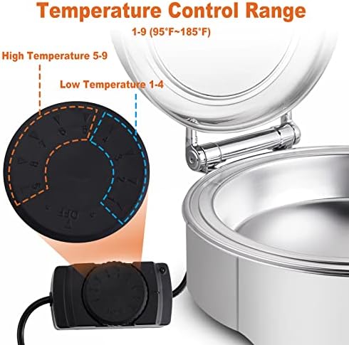 Electric Round Chafing Dish Buffet Set 6 Quart Temp. Adjustable Chaffing Servers with Glass Lid Chafers Buffet, alternate