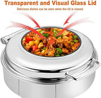 Electric Round Chafing Dish Buffet Set 6 Quart Temp. Adjustable Chaffing Servers with Glass Lid Chafers Buffet, alternate