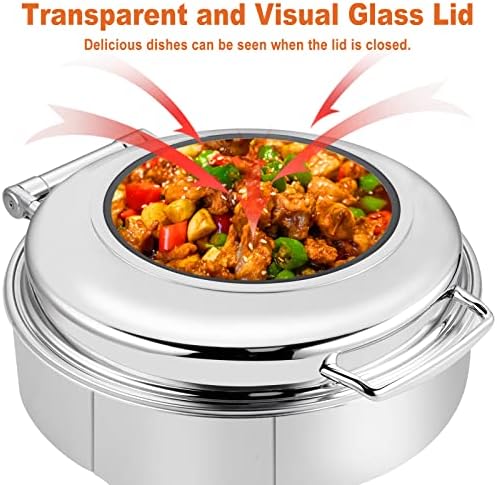 Electric Round Chafing Dish Buffet Set 6 Quart Temp. Adjustable Chaffing Servers with Glass Lid Chafers Buffet, alternate