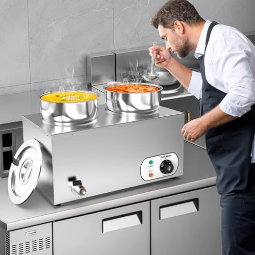 Electric Soup Warmer, 15QT Commercial Food Warmer Steam Table, Countertop Bain Marie with Dual 7.4QT Pots, alternate view 2
