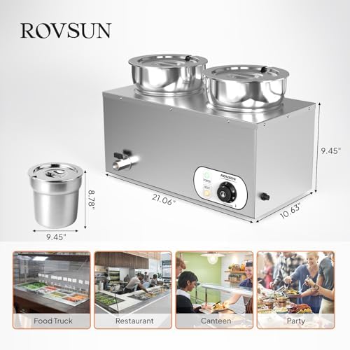 Electric Soup Warmer, 15QT Commercial Food Warmer Steam Table, Countertop Bain Marie with Dual 7.4QT Pots, alternate view 3
