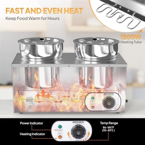 Electric Soup Warmer, 15QT Commercial Food Warmer Steam Table, Countertop Bain Marie with Dual 7.4QT Pots, alternate view 4