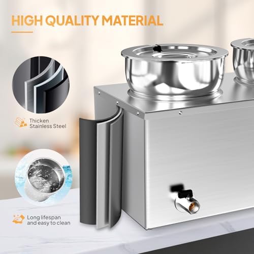 Electric Soup Warmer, 15QT Commercial Food Warmer Steam Table, Countertop Bain Marie with Dual 7.4QT Pots, alternate view 5