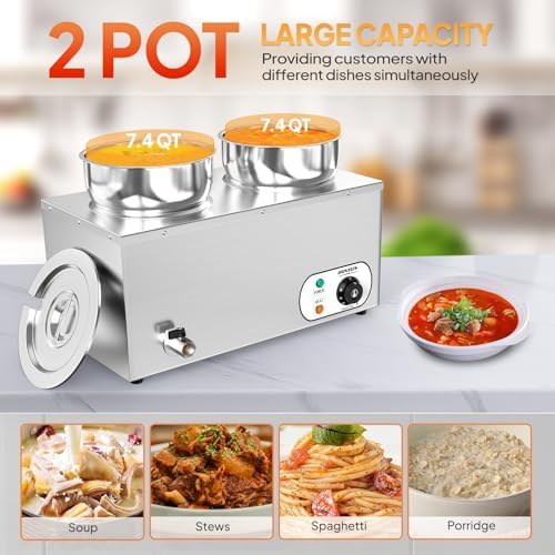 Electric Soup Warmer, 15QT Commercial Food Warmer Steam Table, Countertop Bain Marie with Dual 7.4QT Pots, alternate view 7