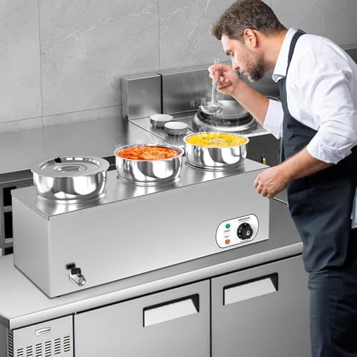 Electric Soup Warmer, 22QT Commercial Food Warmer Steam Table, Countertop Bain Marie with Three 7.4QT Pots, alternate view 2