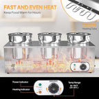 Electric Soup Warmer, 22QT Commercial Food Warmer Steam Table, Countertop Bain Marie with Three 7.4QT Pots, alternate view 4