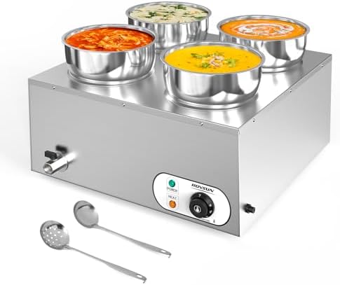 Electric Soup Warmer, 30QT Commercial Food Warmer Steam Table, Countertop Bain Marie with Four 7.4QT Pots