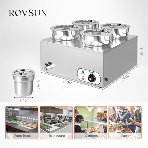 Electric Soup Warmer, 30QT Commercial Food Warmer Steam Table, Countertop Bain Marie with Four 7.4QT Pots, alternate view 3