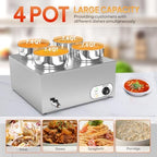 Electric Soup Warmer, 30QT Commercial Food Warmer Steam Table, Countertop Bain Marie with Four 7.4QT Pots, alternate view 6