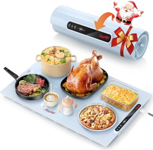Electric Warming Mat for Food, Roll-Up Silicone Heating Pad with 7 Adjustable Tempmaster Levels, Foldable