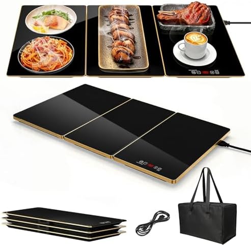 Electric Warming Tray 26"x16" with Storage Bag, Adjustable‐Size Food Warming Mat, 3‐in‐1 Expandable Modular