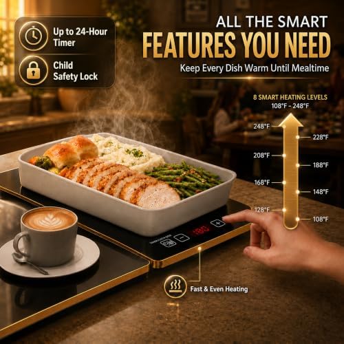 Electric Warming Tray 26"x16" with Storage Bag, Adjustable‐Size Food Warming Mat, 3‐in‐1 Expandable Modular, alternate view 3