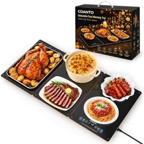 Electric Warming Tray, 3-Pack Modular Glass Food Warming Mat in Black&gloden