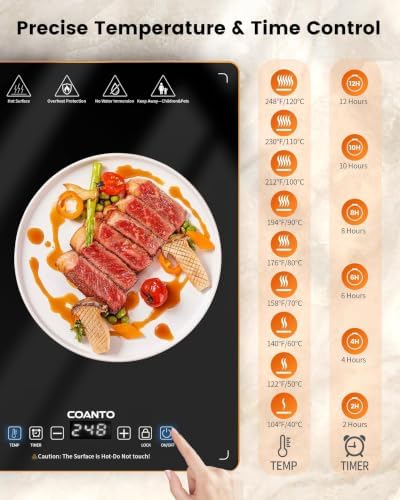 Electric Warming Tray, 3-Pack Modular Glass Food Warming Mat in Black&gloden, alternate view 2