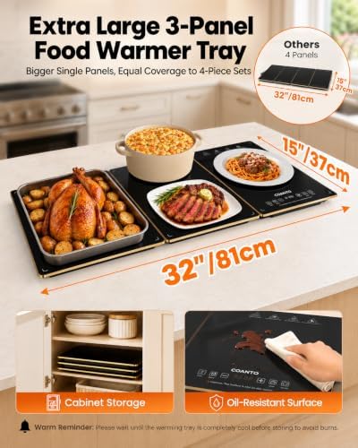 Electric Warming Tray, 3-Pack Modular Glass Food Warming Mat in Black&gloden, alternate view 4